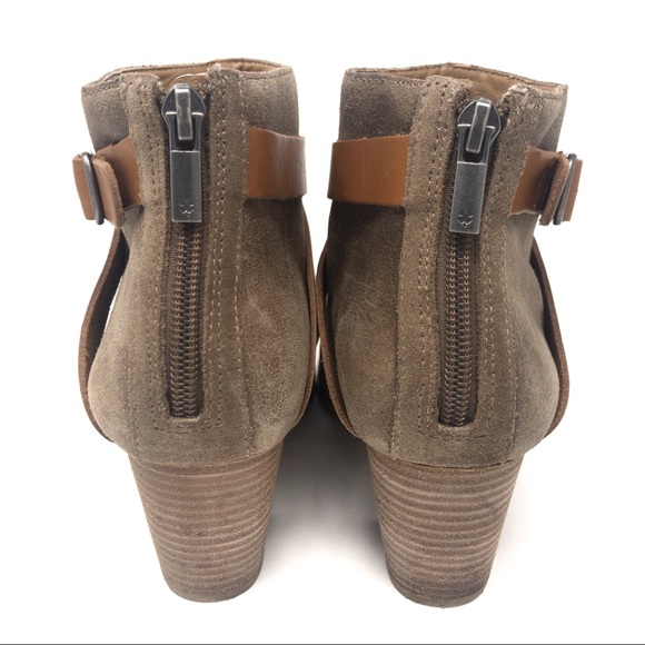 Lucky Brand Haryson Peep Toe Suede Ankle Boots Taupe Brown Block Heel 8 - Picture 4 of 8